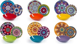 Excelsa Mandala Etno Zestaw Talerzy, Porcelana/Ceramika, Wielokolorowy, 18