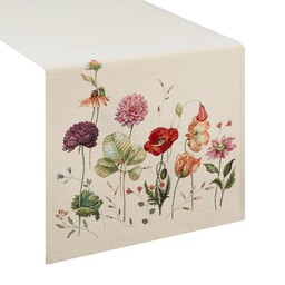Eurofirany Obrus bieżnik 40x100 gobelinowy biały kwiaty