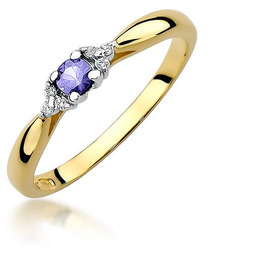Złoty pierścionek Tanzanit 0,15ct żółte złoto pr. 585