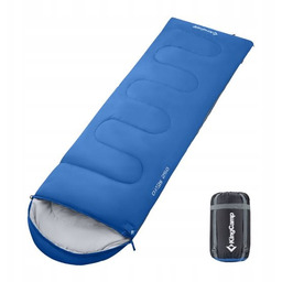 Śpiwór Kempingowy Kołdra Turystyczny 3-SEZONOWY Niebieski Prawy Zamek