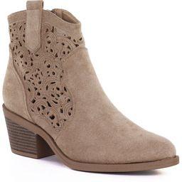 Botki damskie zamszowe na słupku ażurowe beżowe S.Barski