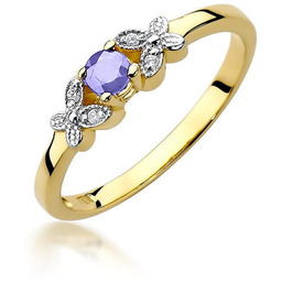 Złoty pierścionek Tanzanit 0,15ct żółte złoto pr. 585