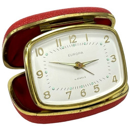 Pakamera Vintage budzik podróżny EUROPA lata 60.mechaniczny 4