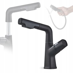 Bateria Umywalkowa Velaris Czarny Mat Nowoczesna Wyciągana Wylewka