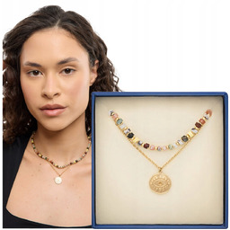 Naszyjnik pozłacany z kamieni naturalnych agat, maifan, jaspis,