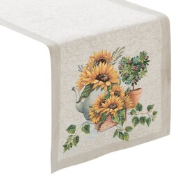 Eurofirany Obrus bieżnik 45x140 gobelinowy naturalny kwiaty