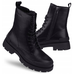 Botki buty ZIMOWE damskie BIG STAR OO274A269 SKÓRZANE