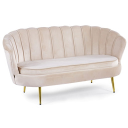 Sofa muszelka Glamour ELIF beżowy welur, złote nogi