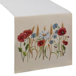 Eurofirany Obrus bieżnik 45x140 gobelinowy naturalny kwiaty