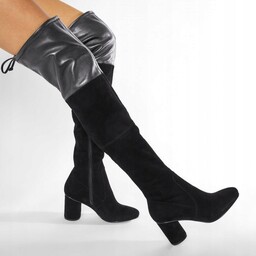 Eva Minge Damskie Czarne Kozaki Na Zamek Muszkieterki