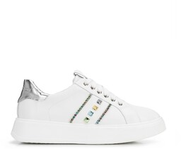 Sneakersy z imitacji skóry z ozdobami biało -