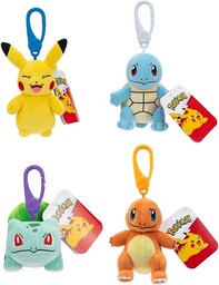 Pokémon Clip on 10cm Plush - Pikachu, Squirtle,