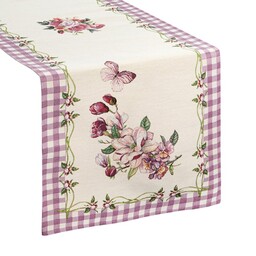 Eurofirany Obrus bieżnik 47x140 gobelinowy kremowy różowy kwiaty