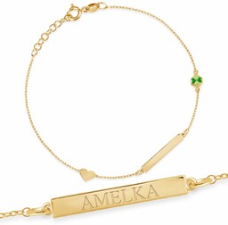 Srebrna Bransoletka Złocona 925 Koniczynka ID Grawer