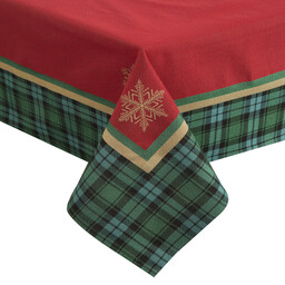 Eurofirany Obrus bieżnik 90x90 gobelinowy czerwony śnieżynki