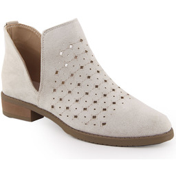 Botki damskie zamszowe ażurowe wsuwane beżowe M.Daszyński SA62-102