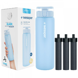 Szklana Butelka filtrująca Wessper ActiveMax 0,68l niebieska 3x