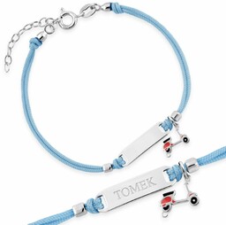 Srebrna Bransoletka 925 Sznurkowa ID Hulajnoga Grawer