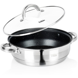 Patelnia stalowa granitowa ze szklaną pokrywką INOXCELLENT 24