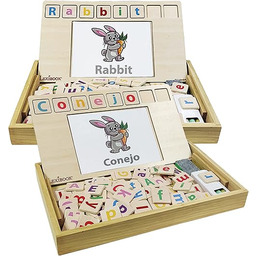 Lexibook EDU100i2 Bio Toys School, dwujęzyczny hiszpański/angielski, drewniany,