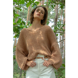 OVERSIZOWY SWETER Z DEKOLTEM W SEREK 38/40 CARMEL
