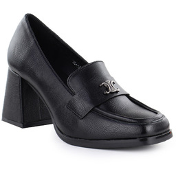 Półbuty damskie mokasyny na obcasie czarne Potocki SZ12783