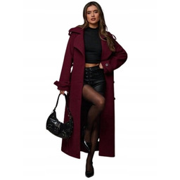 SHEIN PŁASZCZ DAMSKI BORDOWY Z KLAPAMI DWURZĘDOWY 36