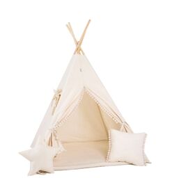 Namiot tipi dla dzieci, bawełna, okienko, poduszka, kremowy