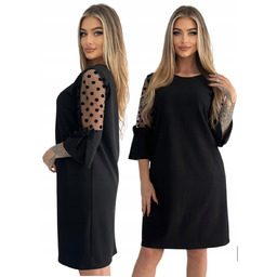 Elegancka Czarna Trapezowa Sukienka Rozmiar 48 Polski Producent