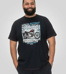 Duży T-shirt Męski z Motocyklem Granatowy KNOWLE-D555