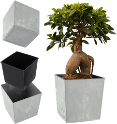 Doniczka z wkładem Tres 25cm szary beton