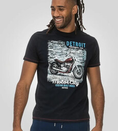 T-shirt Męski z Motocyklem Granatowy dla Wysokich TALL