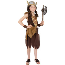 Viking Girl Costume, Brown, with Dress & Wristcuffs,