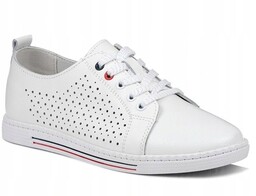 Białe ażurowe trampki półbuty wiązane S. Barski LR51-587