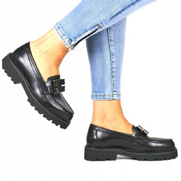 DAMSKIE MOKASYNY PÓŁBUTY SKÓRZANE BUTY WSUWANE Z OZDOBA