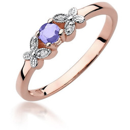 Złoty pierścionek Tanzanit 0,15ct różowe złoto pr. 585