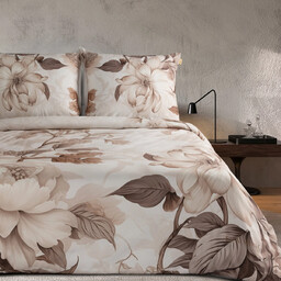 Pościel z makosatyny w beżowe kwiaty kolekcja Evy