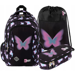 Plecak Szkolny Trzykomorowy+piórnik+worek Pastel Butterfly MOTYLE-6992