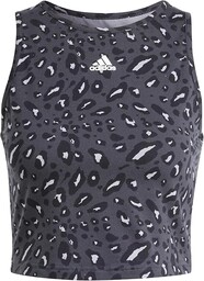 adidas Kobiety Essentials Animal-Print Crop Tank Top, Grey/Carbon/Black,