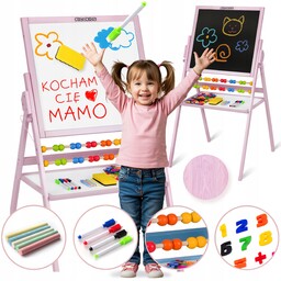 Drewniana Tablica Dwustronna Obrotowa 2W1 Magnetyczna Kredowa Akcesoria