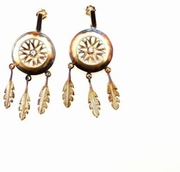 Łapacz snów mały brązowy - kolczyki srebrne