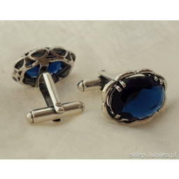 SZAFIROWE SPINKI DO KOSZULI - srebrne mankietówki
