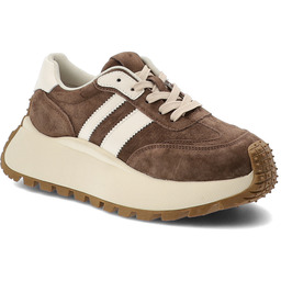 S.Barski Sneakersy damskie, cholewka skóra naturalna zamszowa kontrastowe