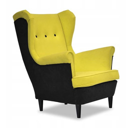 Fotel uszak dwukolorowy KANARKOWY + CZARNY welur