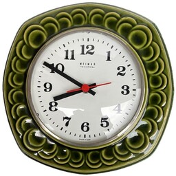 Pakamera Ceramiczny, zielony zegar ścienny Weimar, Niemcy (NRD)