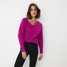 Mohito - Fuksjowy sweter z koronką - Różowy