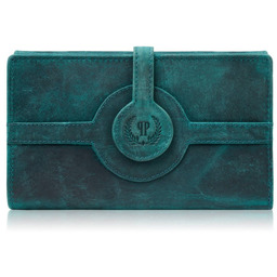 Duży portfel damski skórzany w stylu vintage zielony