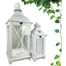 Lampion latarnia drewniana komplet 2 szt biel 58/39cm