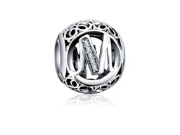 Rodowany srebrny charms do pandora litera literka M