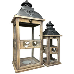 Lampion latarnia drewniana komplet 2 szt brąz 56/39cm
